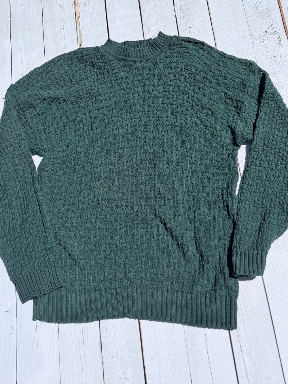 Vintage Puritan Grandpa Sweater XL Green Cable Knit Made in USA Retro 90s